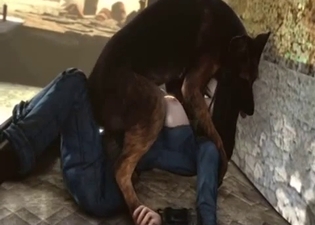 Shepherd fucks the face of a hot 3D doll