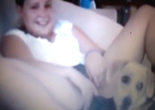 Chubby wife gets flexible as dog eats her out